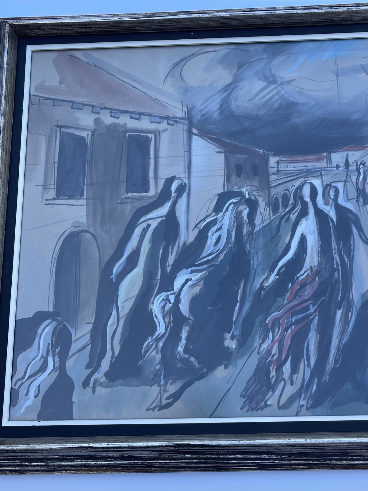 MID CENTURY PAINTING MODERNISM ABSTRACT EXPRESSIONISM SURREAL FIGURES TOWN 1950