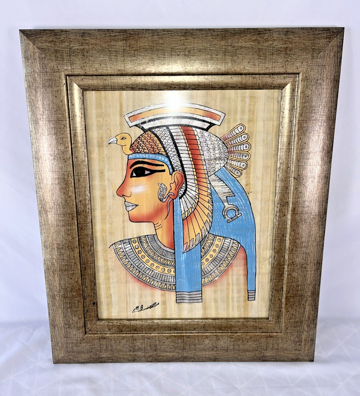 Original Egyptian Hieroglyphics Painting on Papyrus Paper Framed 10.5×13.5