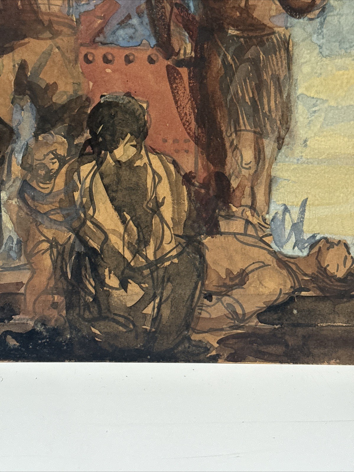 Antique Wpa Painting Illustration Frederick Dana Marsh Portrait Industrial Ships