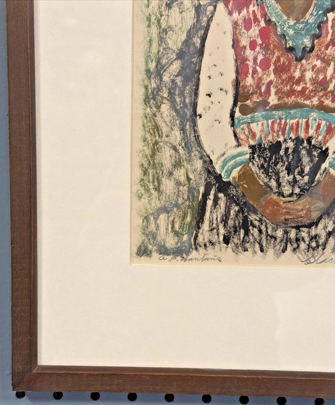Signed A P Hankins Abraham P. Hankins Modernist Oil/Crayon Painting “Black Eyes”