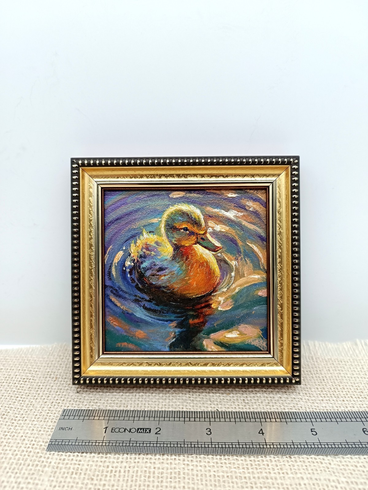Duckling Original Oil Painting 4×4 Framed Signed Cute Baby Duck Water Pond Art