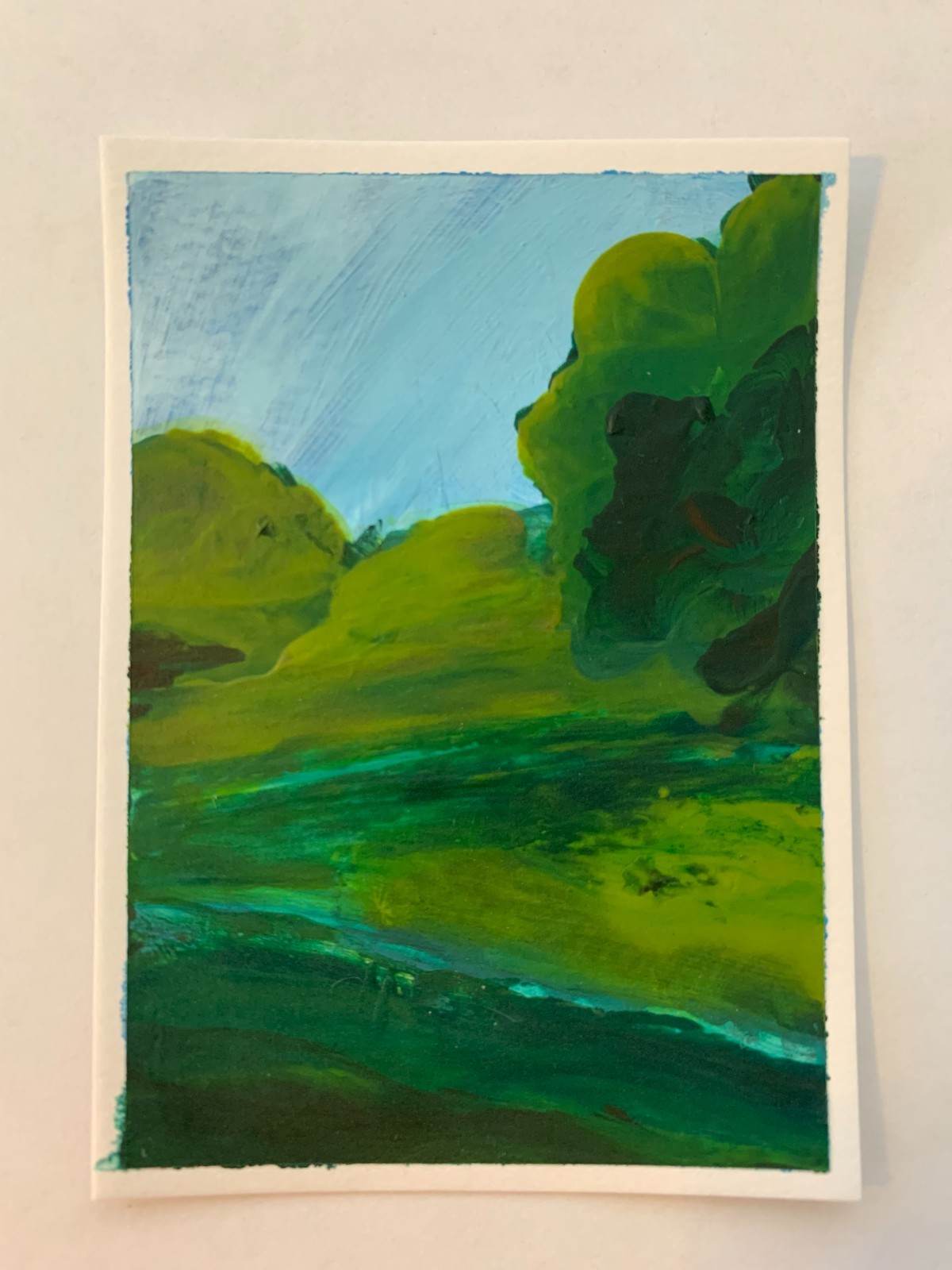 Original Acrylic Riverbend Landscape ACEO OOAK Miniature Painting Signed 2.5×3.5