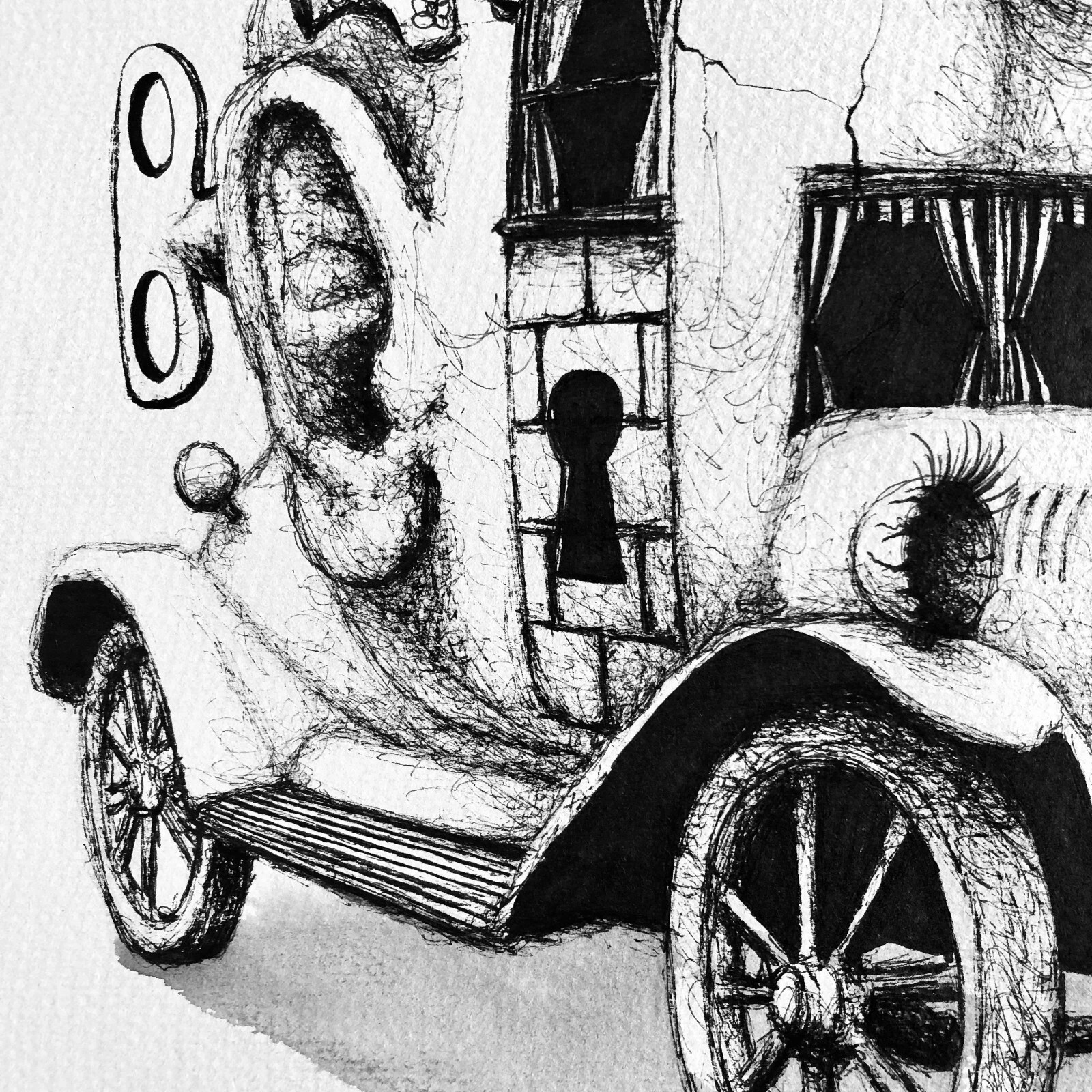 ALAIN DONATE CUBAN ART SKETCH DRAWING INK ON CARDBOARD Painting ORIGINAL 12″X16″