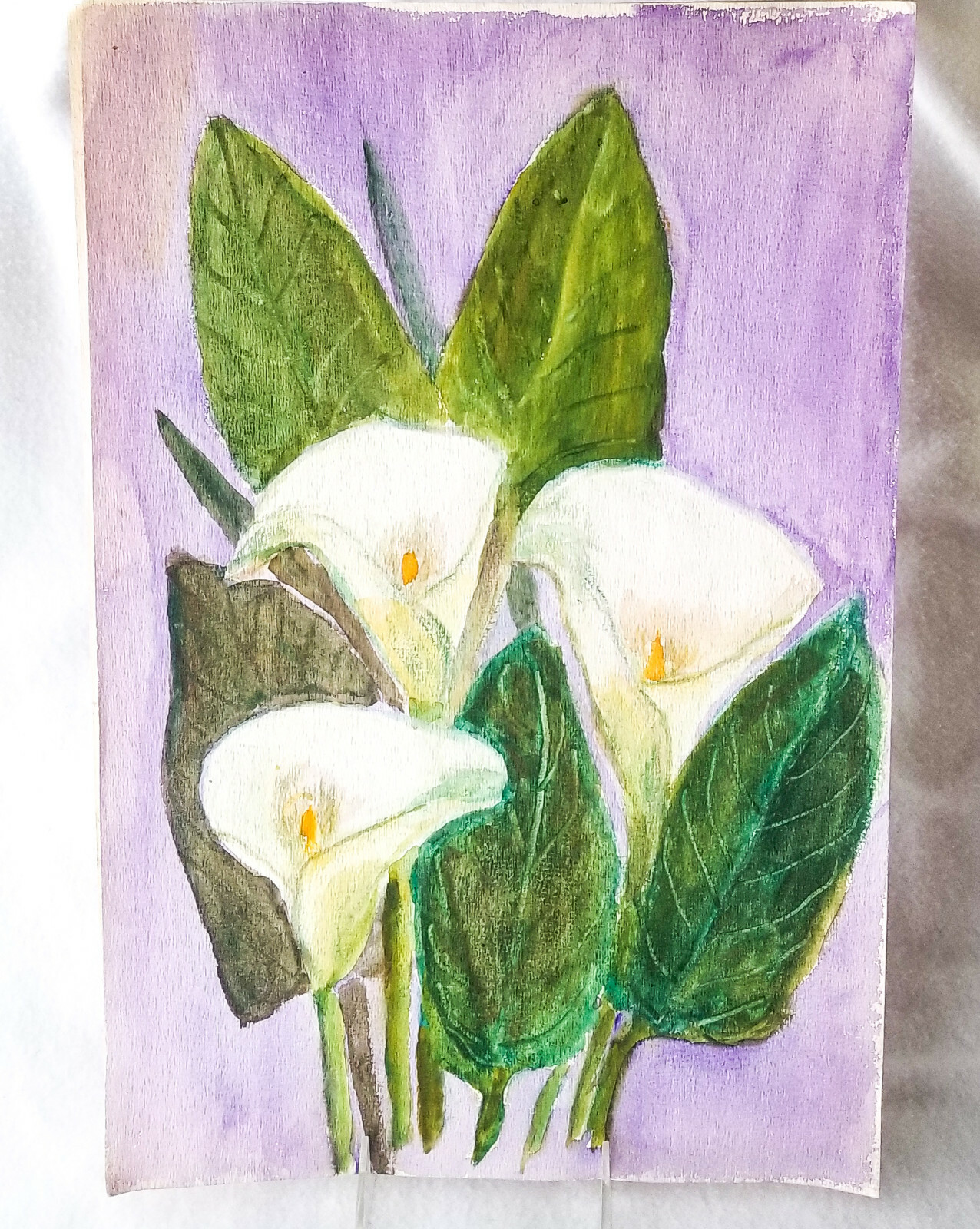 Calla Lily Watercolor Painting 12″ X 18″ White Flowers Art MCM Flower Art