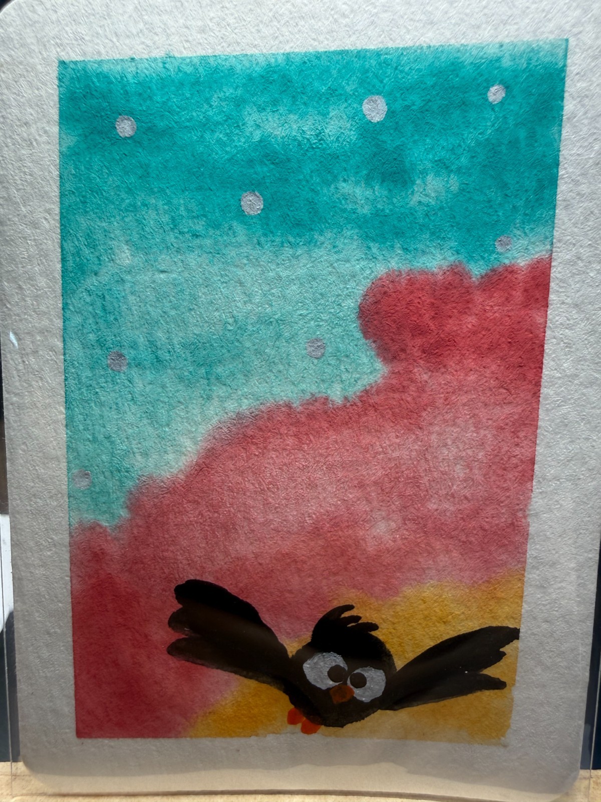 ACEO Original OOAK Signed (Not a Print) “Mid-Flight” Funny Bird & Sky Art Card
