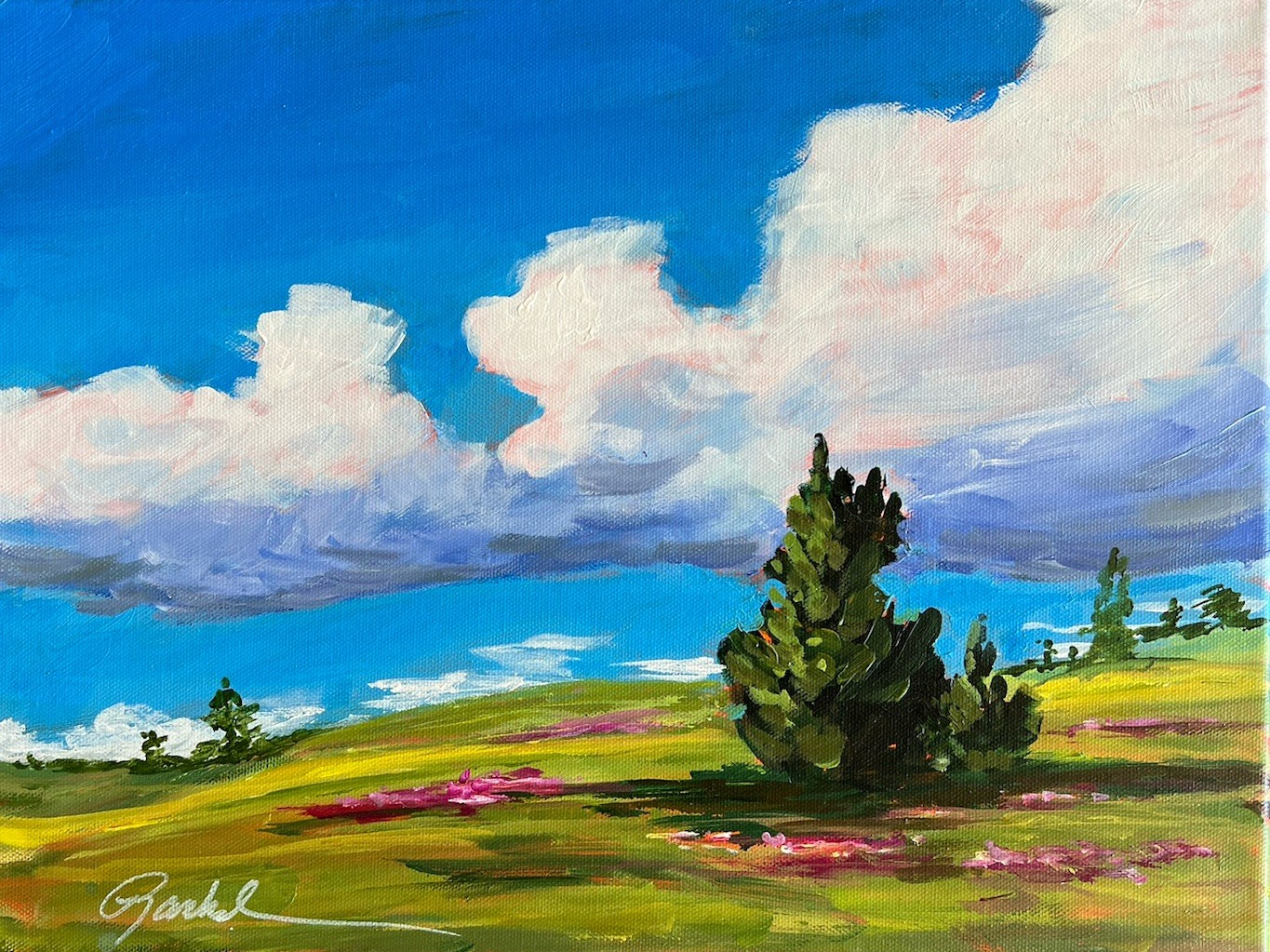 12 X 16 Original Painting On Canvas Prairie And Stormy Sky Western Landscape