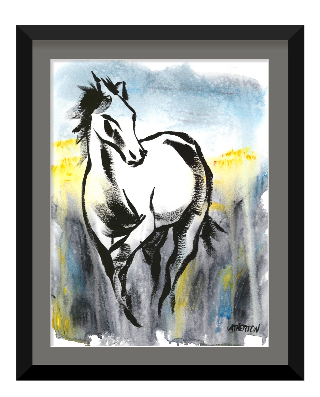 Atherton 9×12 Original Abstract Horse Acrylic Painting “Winter Mustang” signed