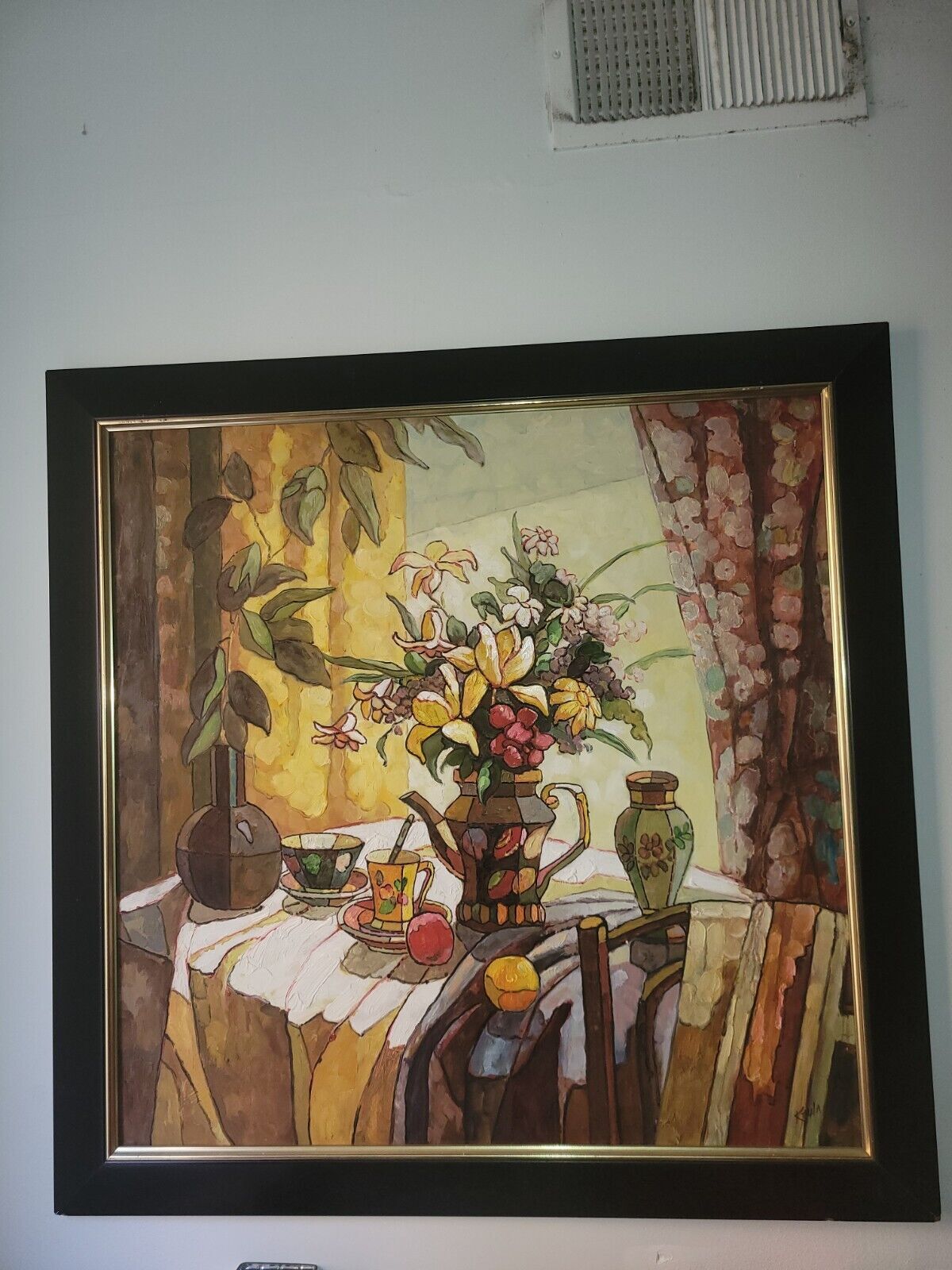 Vibrant Still Life with Flowers and Pottery – Oil Painting on Canvas”