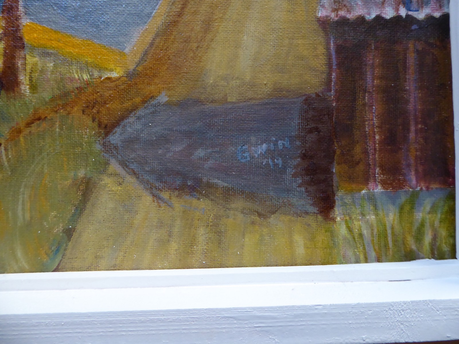 Vintage Naive Outsider Folk Art Painting Los Angeles Red Trolly Car