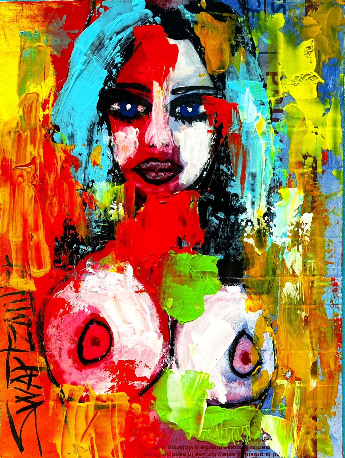 ORIGINAL FLOWERS VASE POP ART Painting canvas 14 x 11 SWARTZMILLER DNA SIGNED