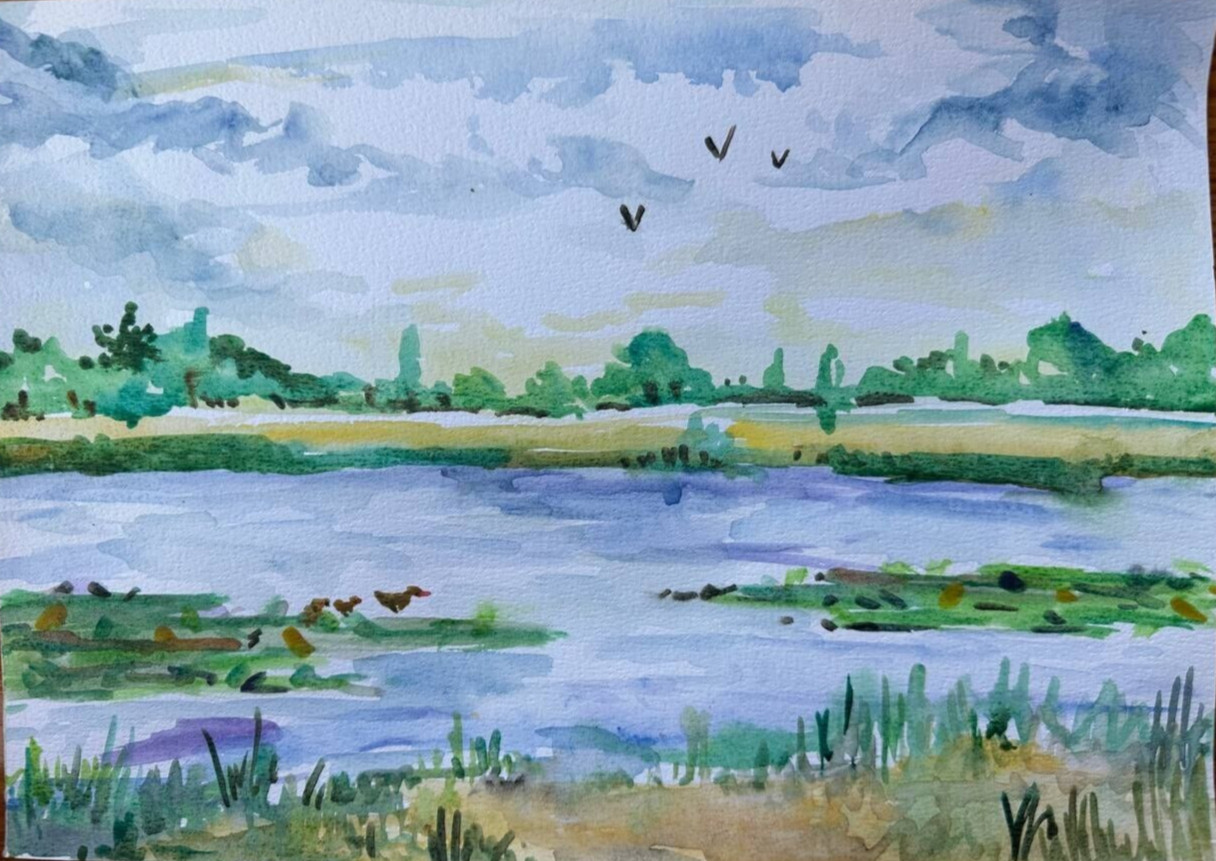 Painting by a Ukrainian artist “Sunset outside the city”, war in Ukraine.