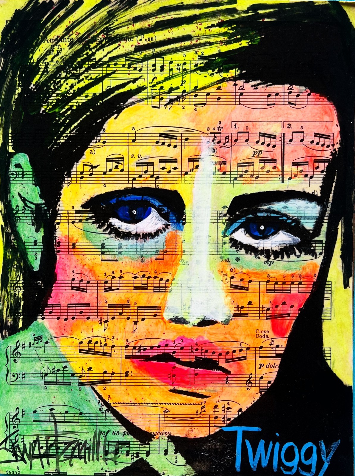 ORIGINAL FLOWERS VASE POP ART Painting canvas 14 x 11 SWARTZMILLER DNA SIGNED