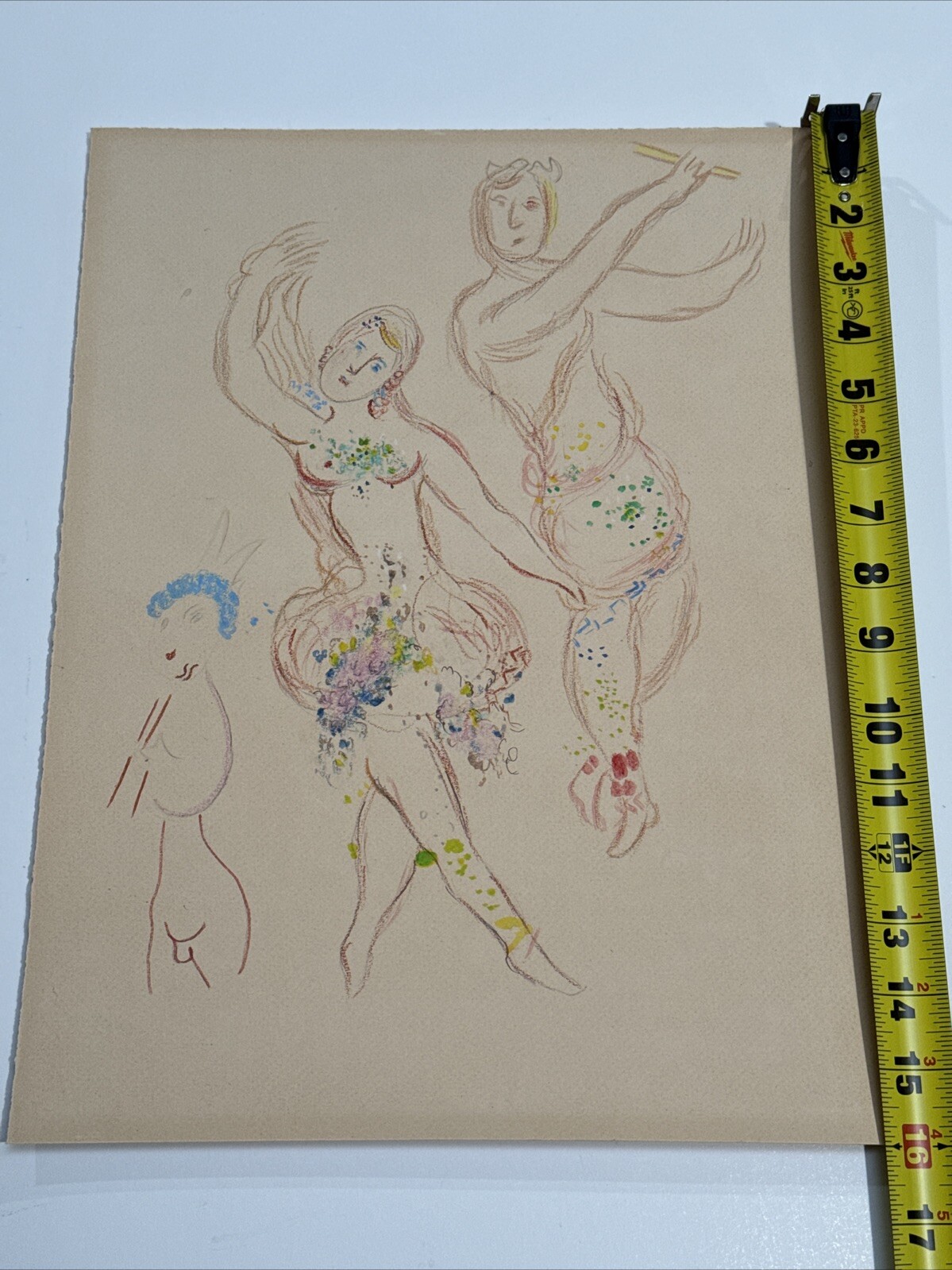 PAINTING DRAWING MARC CHAGALL BALLET DANCER VARIATION 16″ ATTRIBUTED CANSON 1969