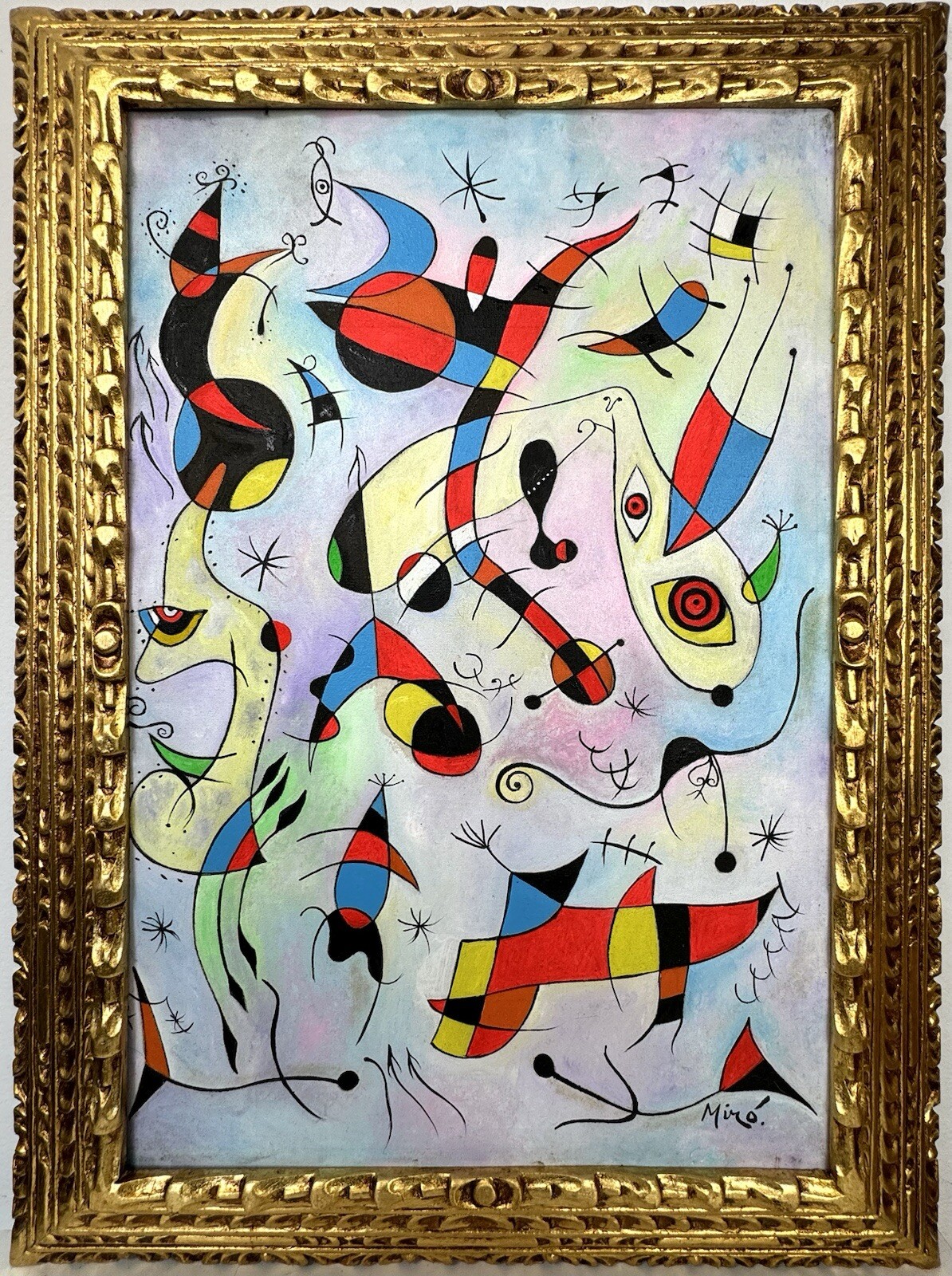 Joan Miró (Handmade) Oil On Canvas Signed & Stamped Framed Painting Vtg Art