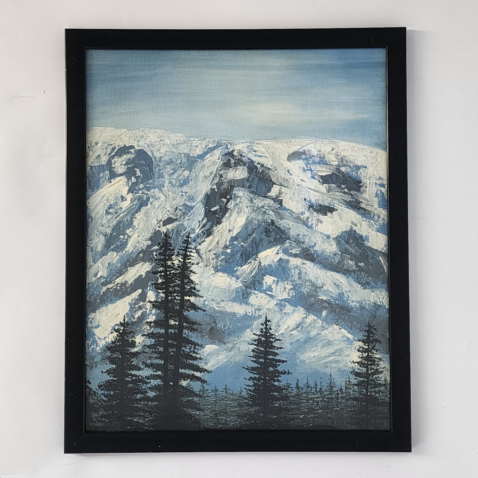 Original Oil Painting 16×20 Mountain Landscape Snow Peak Forest Bob Ross Style