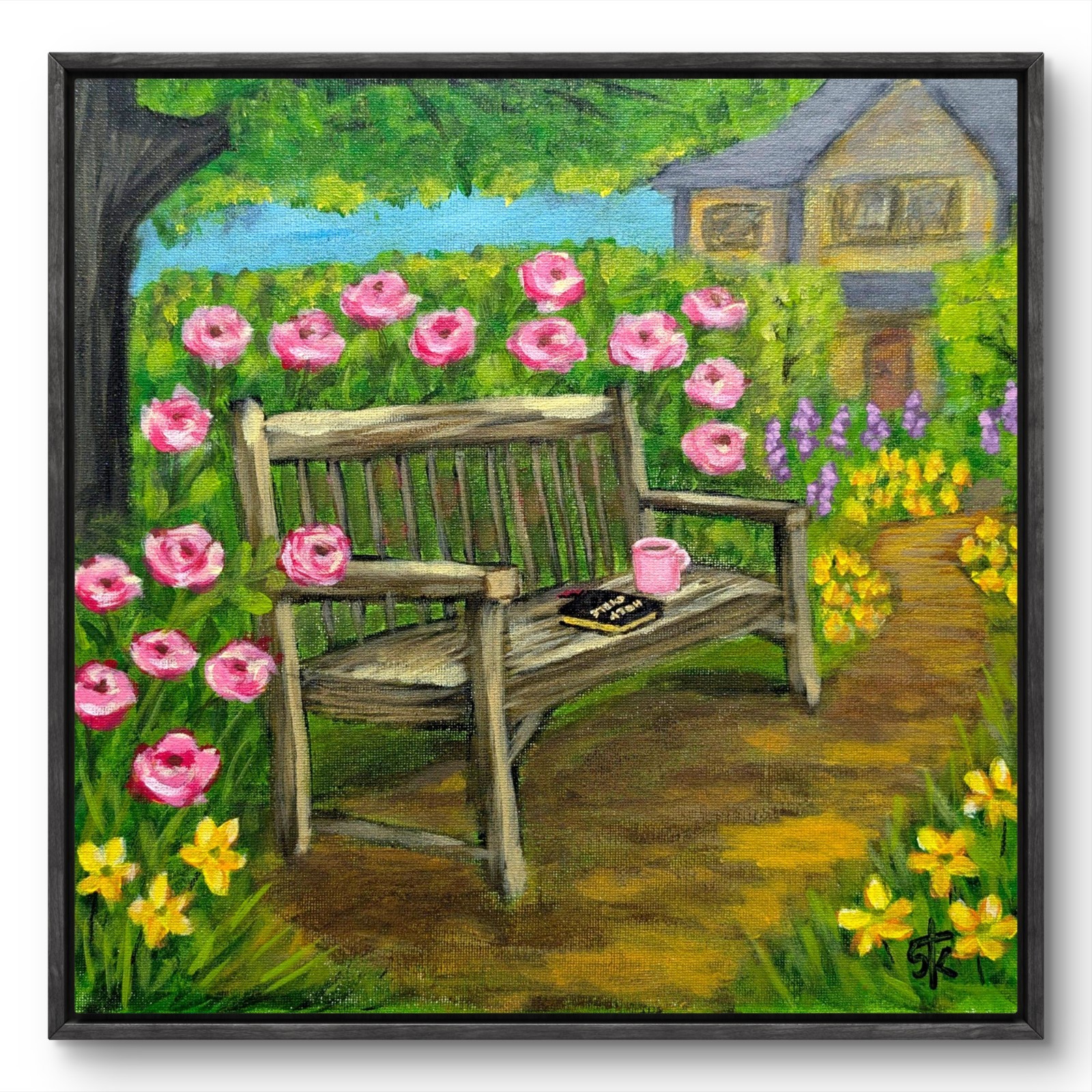 Original 12×12 Garden Roses Acrylic Painting Signed Contemporary Canvas Art