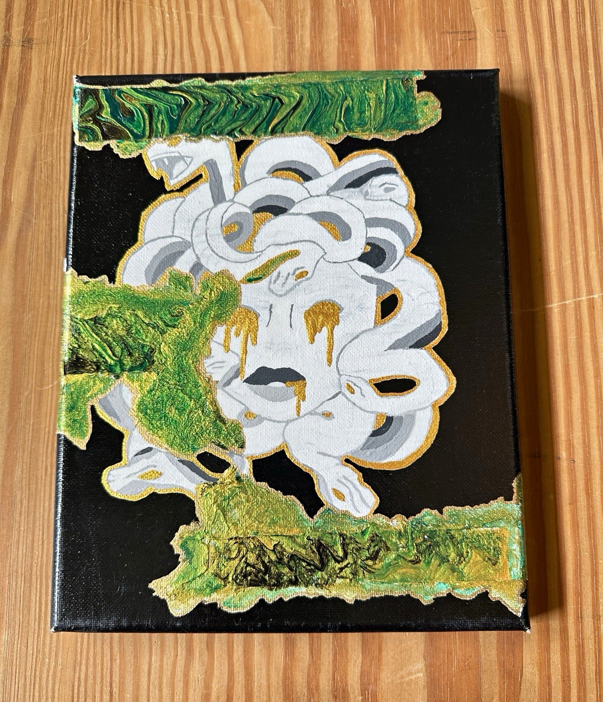 “Medusa’s Curse” AH Original Abstract Painting on Canvas Signed 2016 8×10 inches