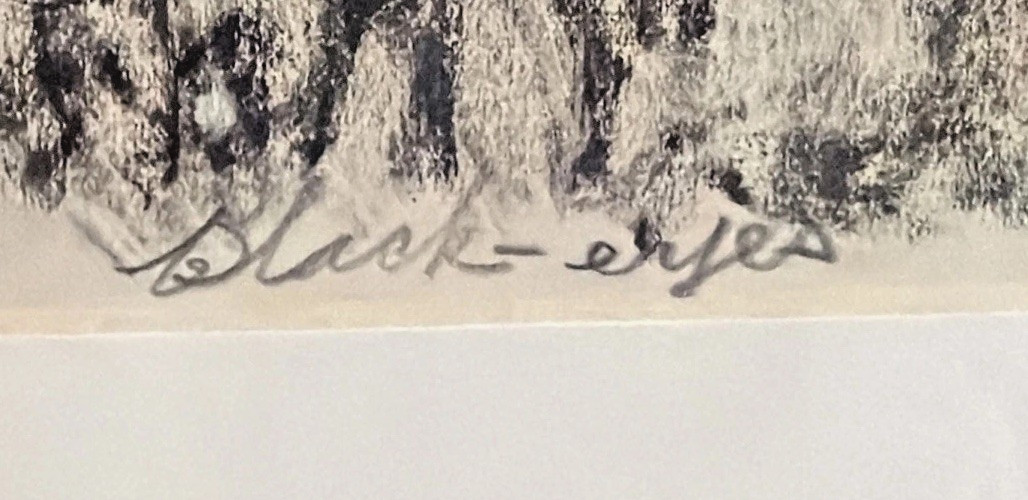 Signed A P Hankins Abraham P. Hankins Modernist Oil/Crayon Painting “Black Eyes”