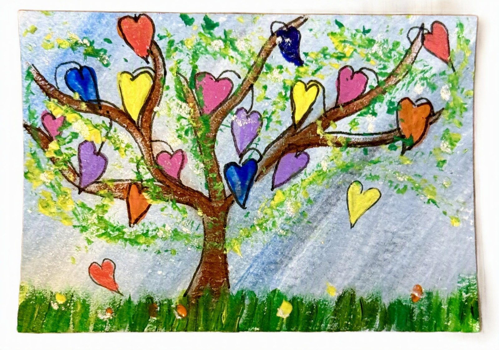 aceo original drawing Watercolor painting Fantasy Tree & Candy Hearts ART