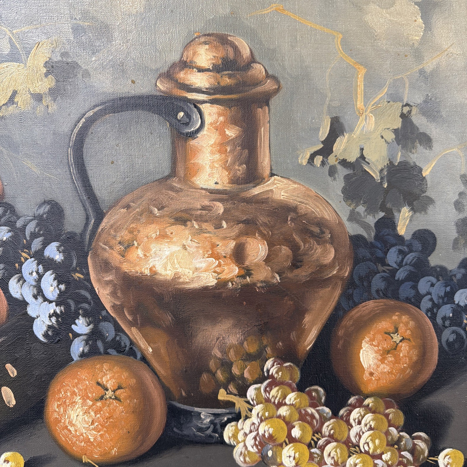 Vintage Oil Painting of fruits and vase Framed & Signed 27×23 inches