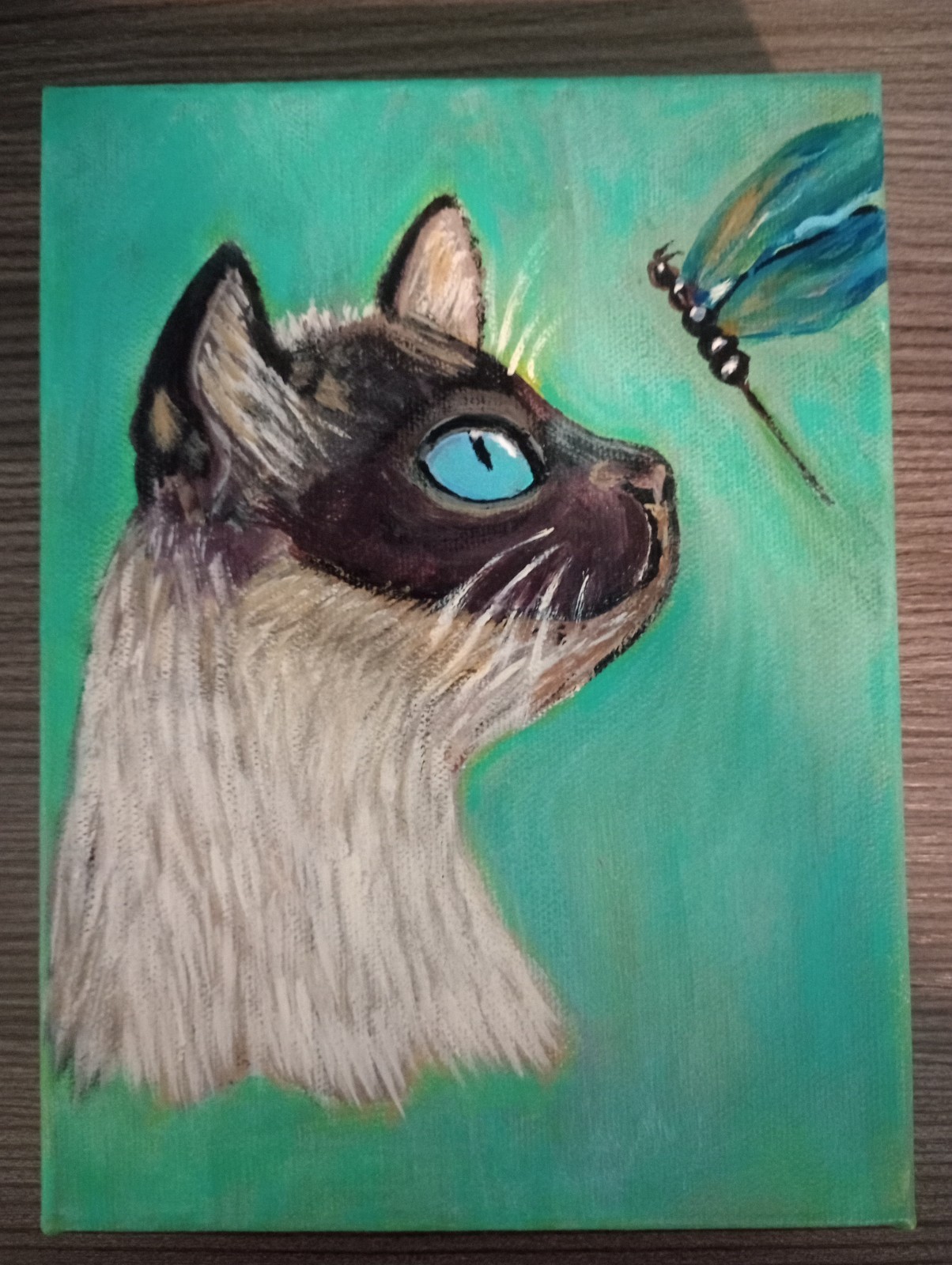 Siamese Cat Pet Portrait Original Acrylic Painting on Canvas 6”x 8”