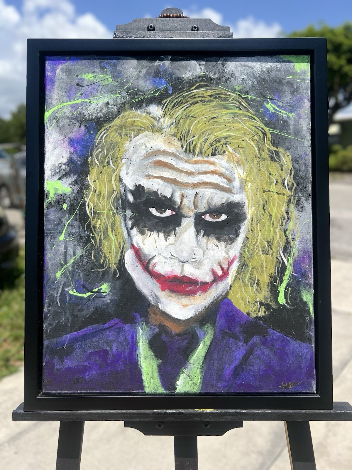 Original Joker Painting – Hand-Painted Heath Ledger Inspired Canvas Art – Framed