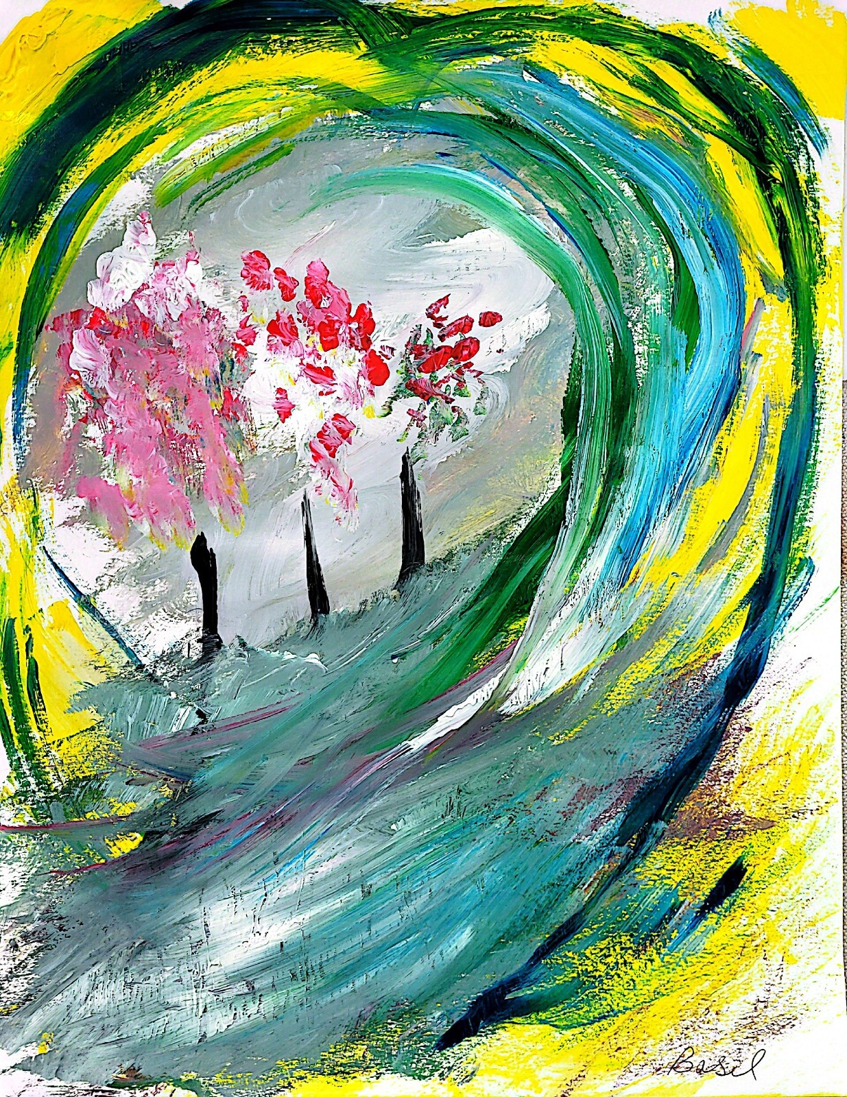Cherry Blossoms Swirl Contemporary Expressionist Original Painting