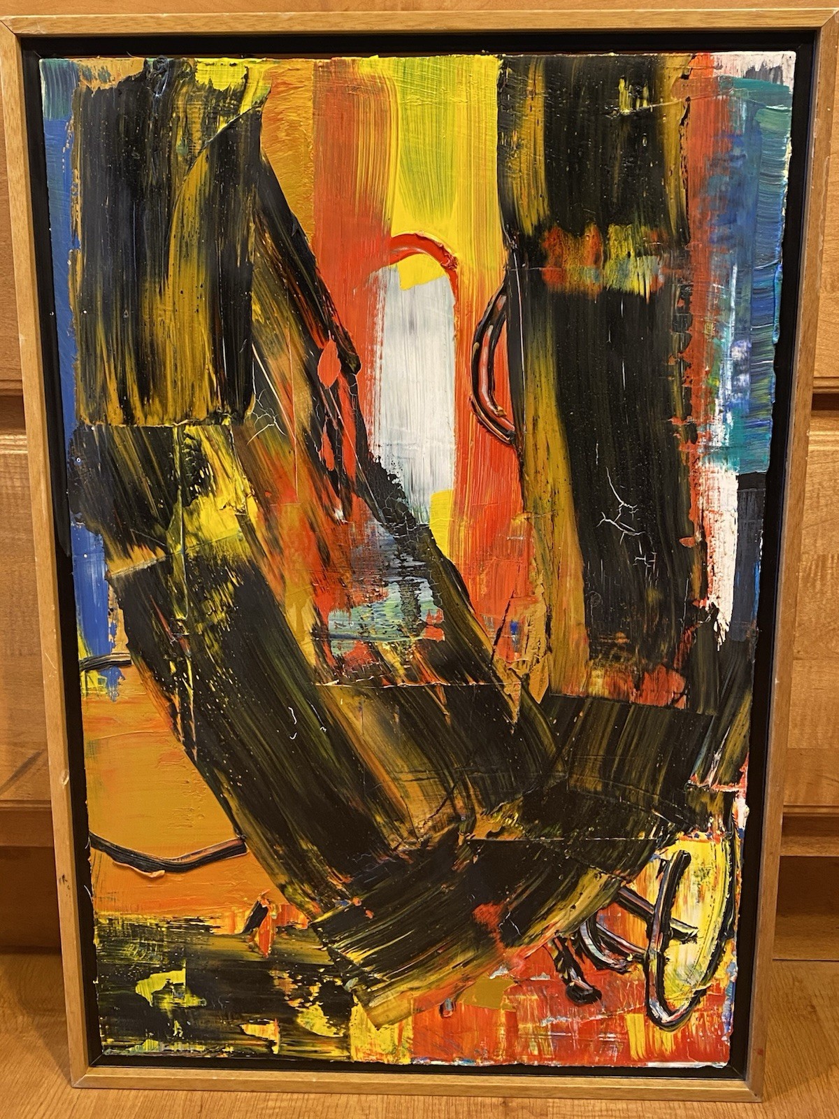 2005 Daniel Herr”What’s The Rush”Oil On Plywood Abstract Fine Art Painting 25×17