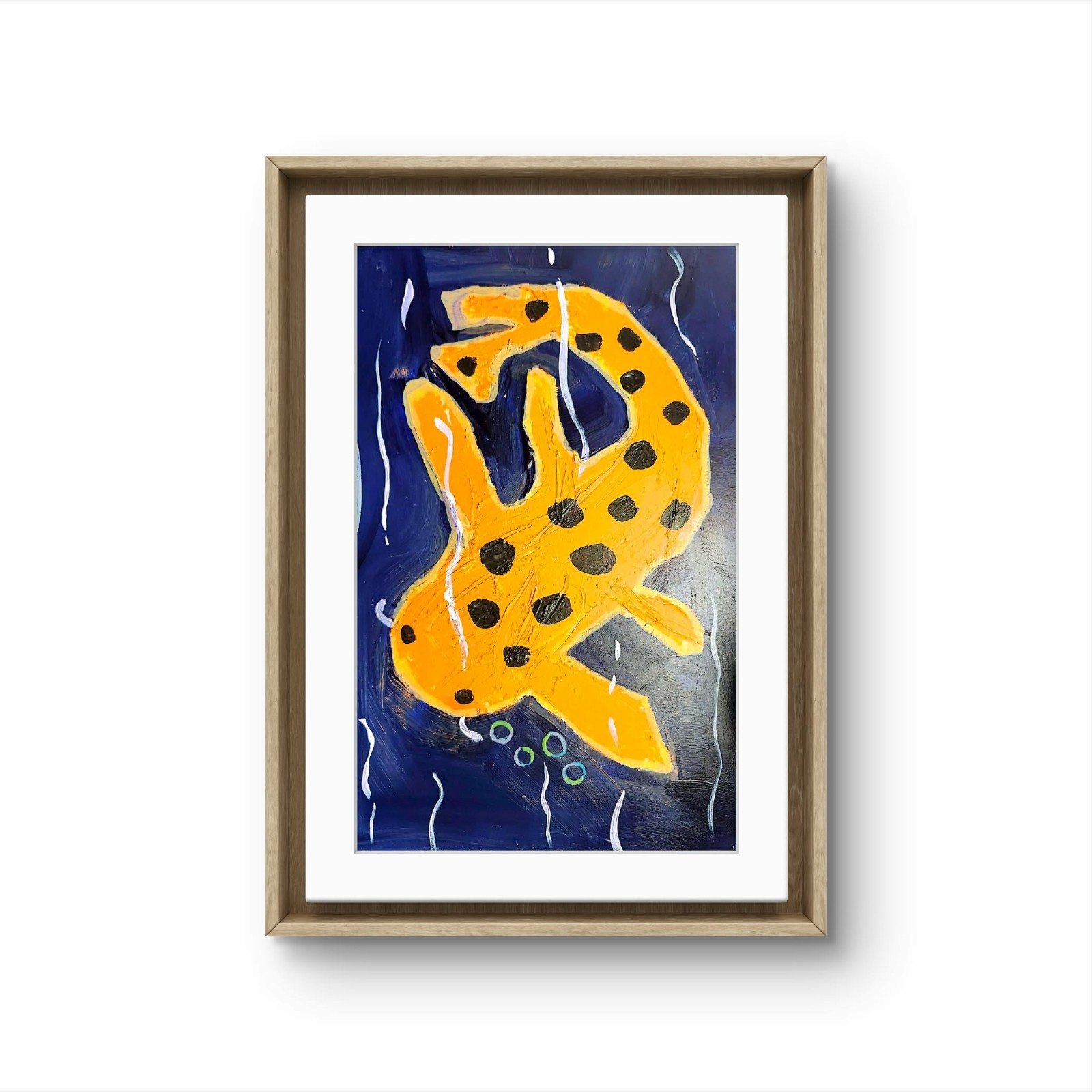 Spotted Koi Blowing Rainbow Bubbles Blue Pond Acrylic Painting 12×16