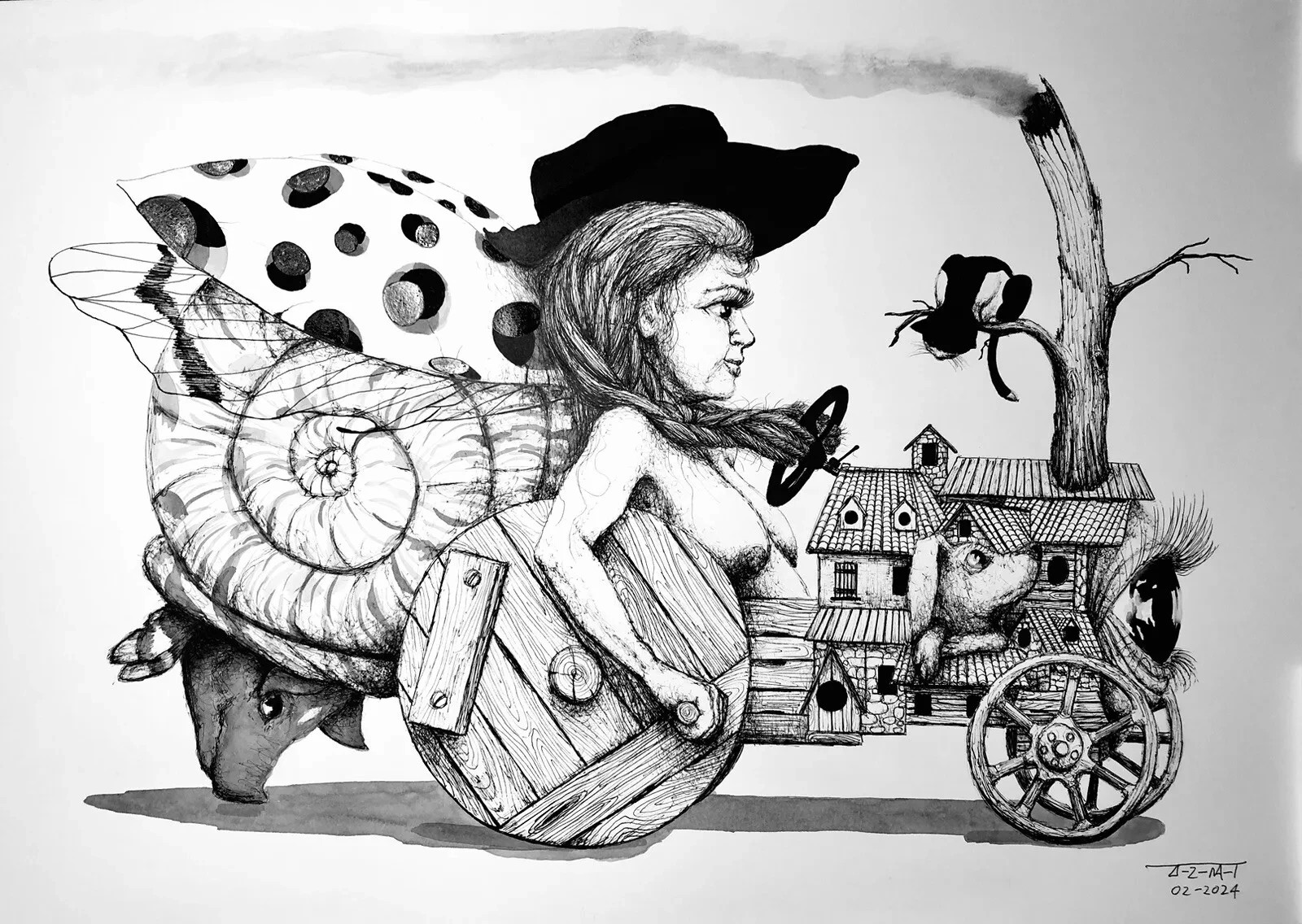 ALAIN DONATE CUBAN ART Painting ORIGINAL SKETCH DRAWING INK /CARDBOARD 16″X 23″