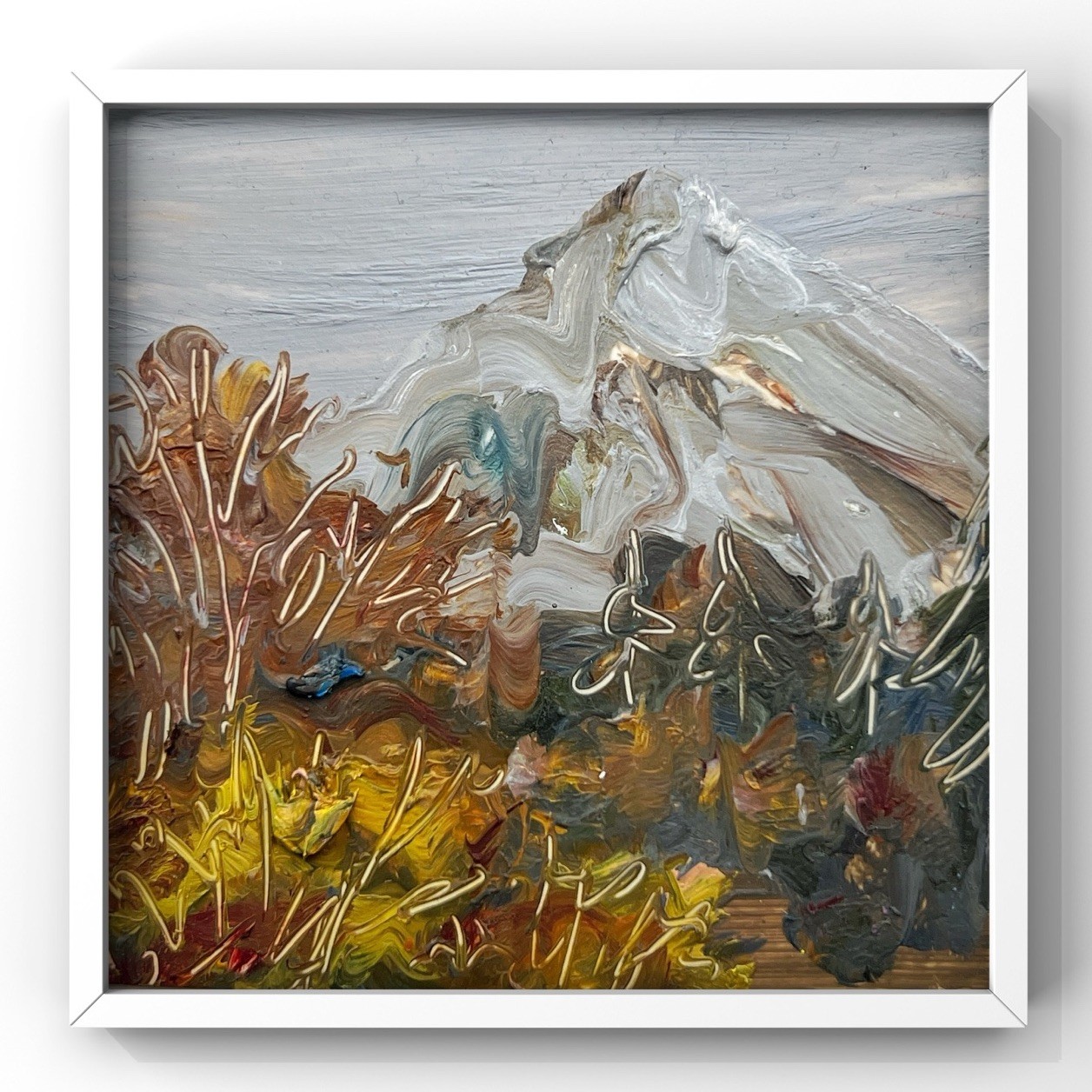 Switzerland Autumn Mountain Landscape Mini Painting Framed Swiss Fall Nature Art