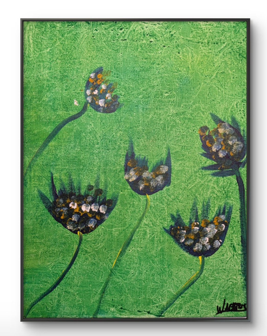 Flowers Painting 11×14 Green Abstract Expressionist Original Canvas Wachtel