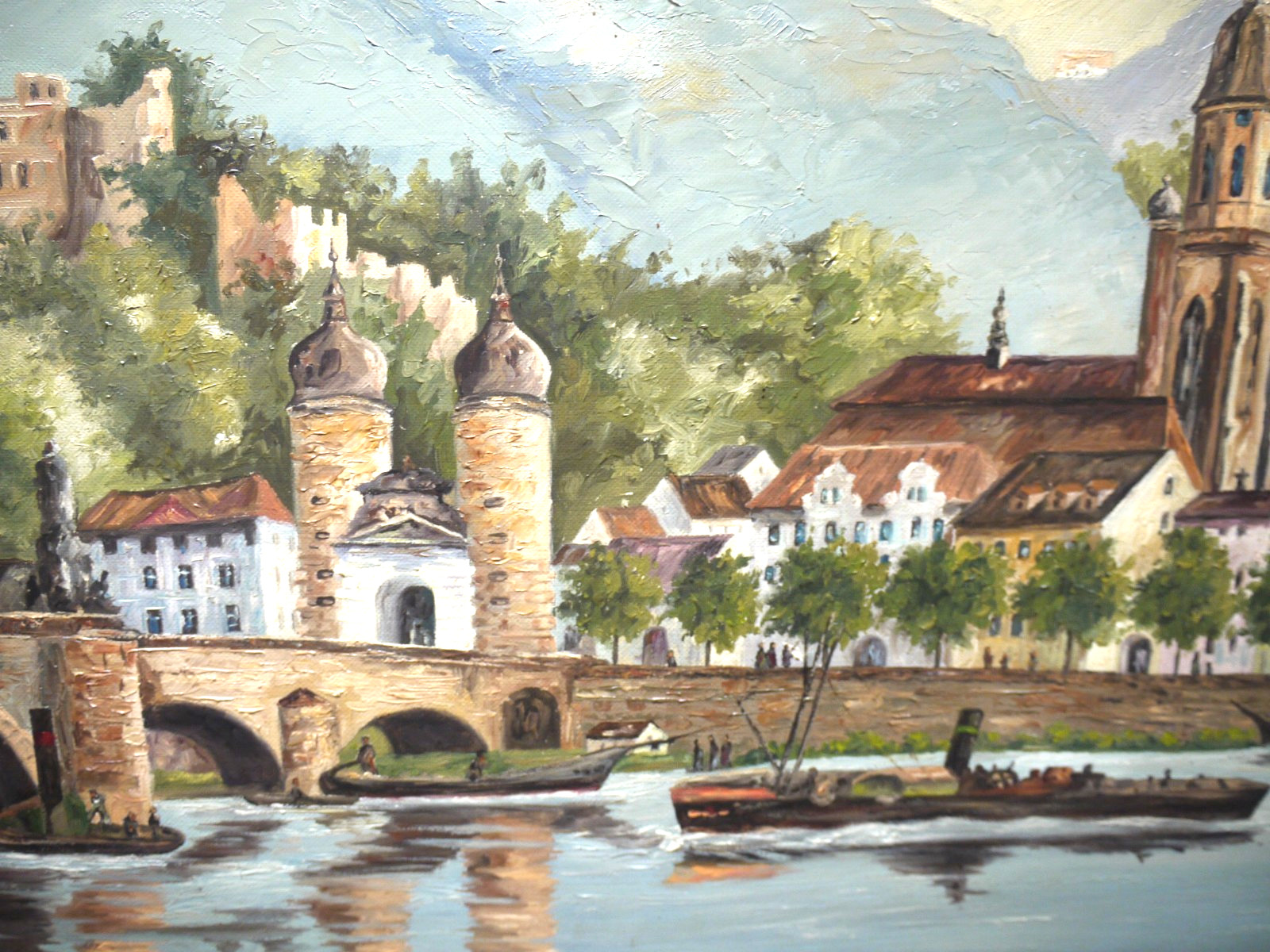 1960 German Landscape Heidelberg Bridge CASTLE Oil PAINTING Signed Kretschmar ?