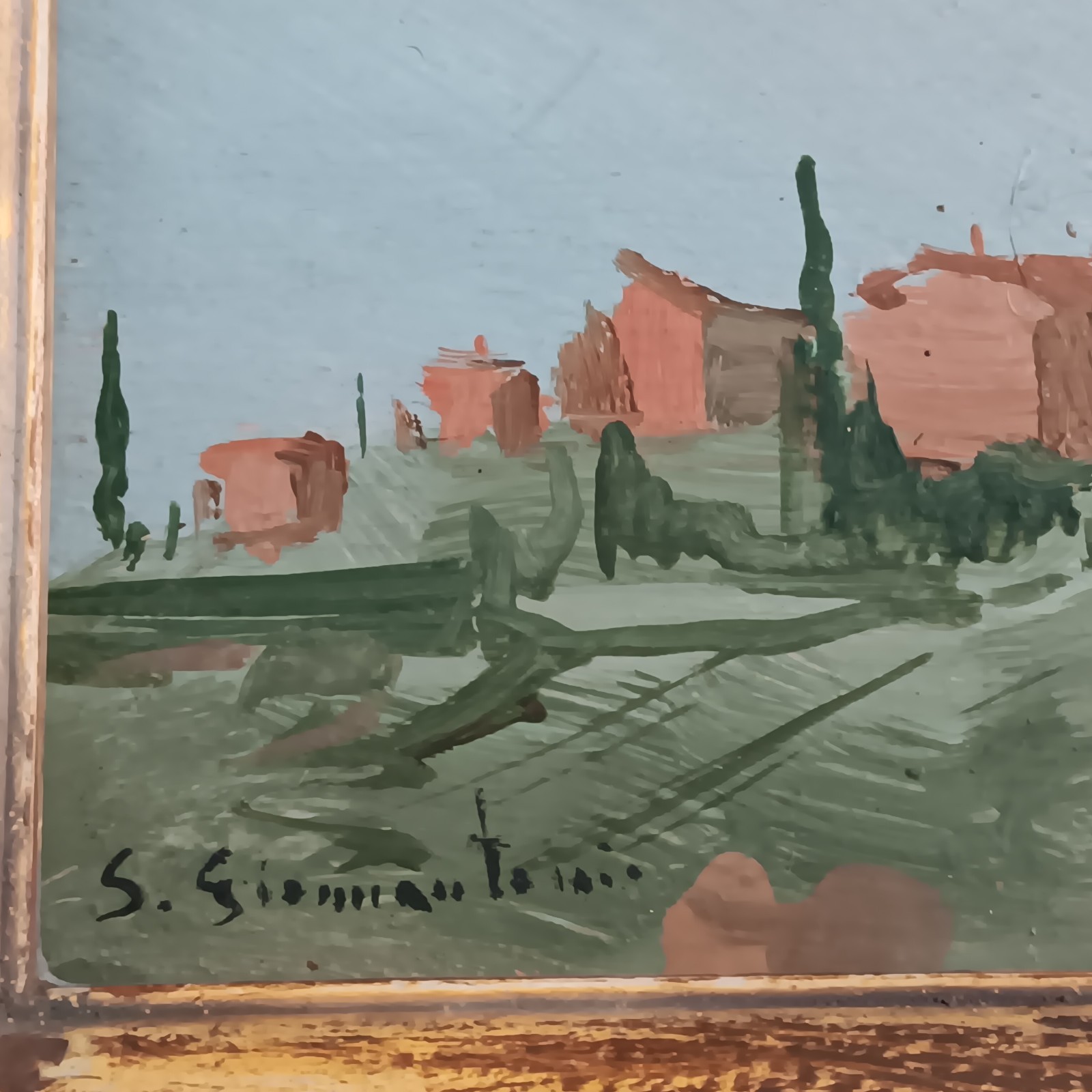 Italian Buggiano Comune 5 1/2″ X 3 1/2″ Oil On Board Signed Stefano Giovannoni