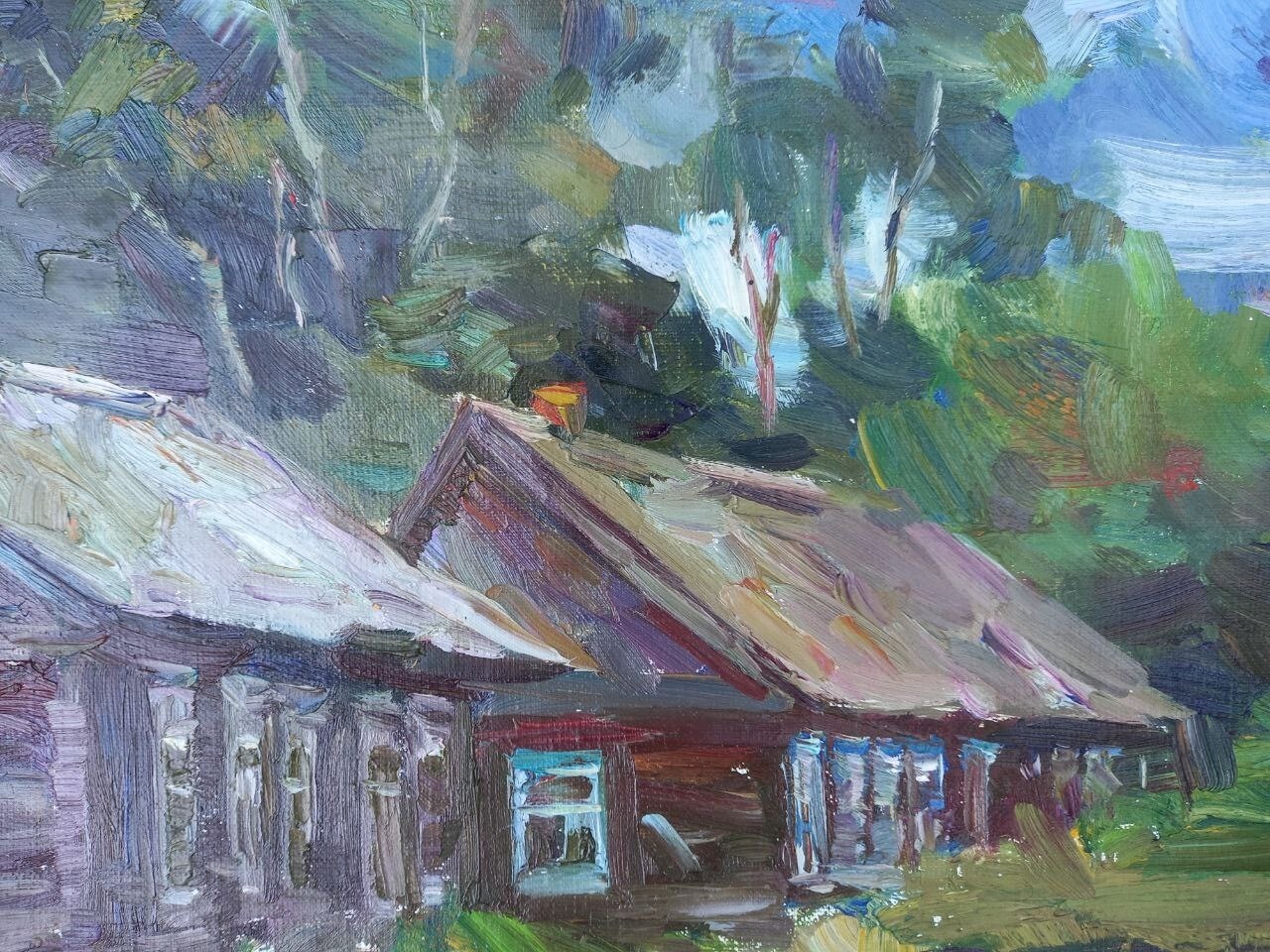 Oil painting Cloudy day Ukrainian painter Canvas original landscape decor art