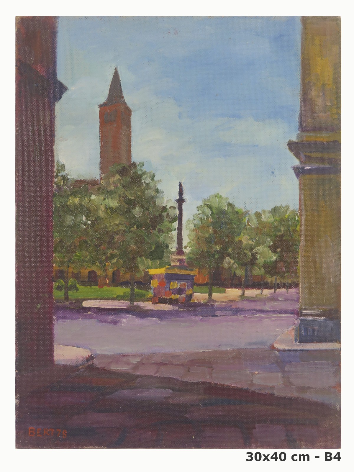 Painting oil View Cathedral Piacenza Mens Way Dabhi Signed Bert Dated 78 B4
