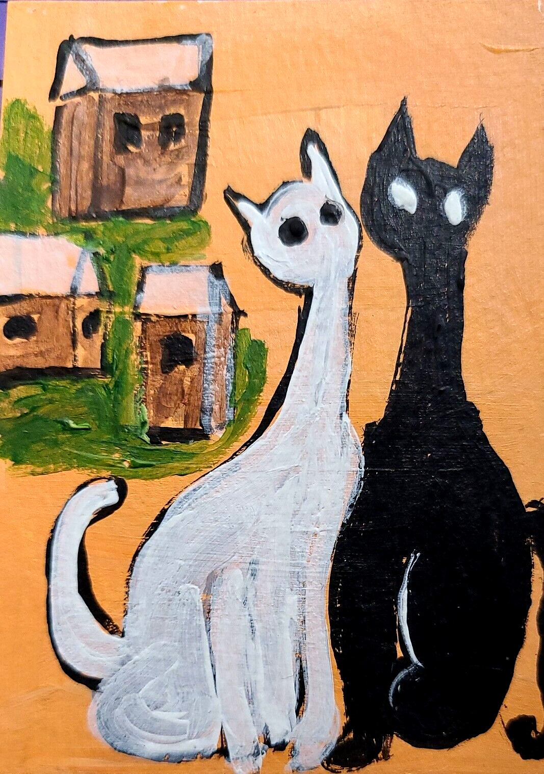 ORIGINAL ACEO PAINTING WOMAN CAT BLACK KITTEN Miniature Card By Carole Collins