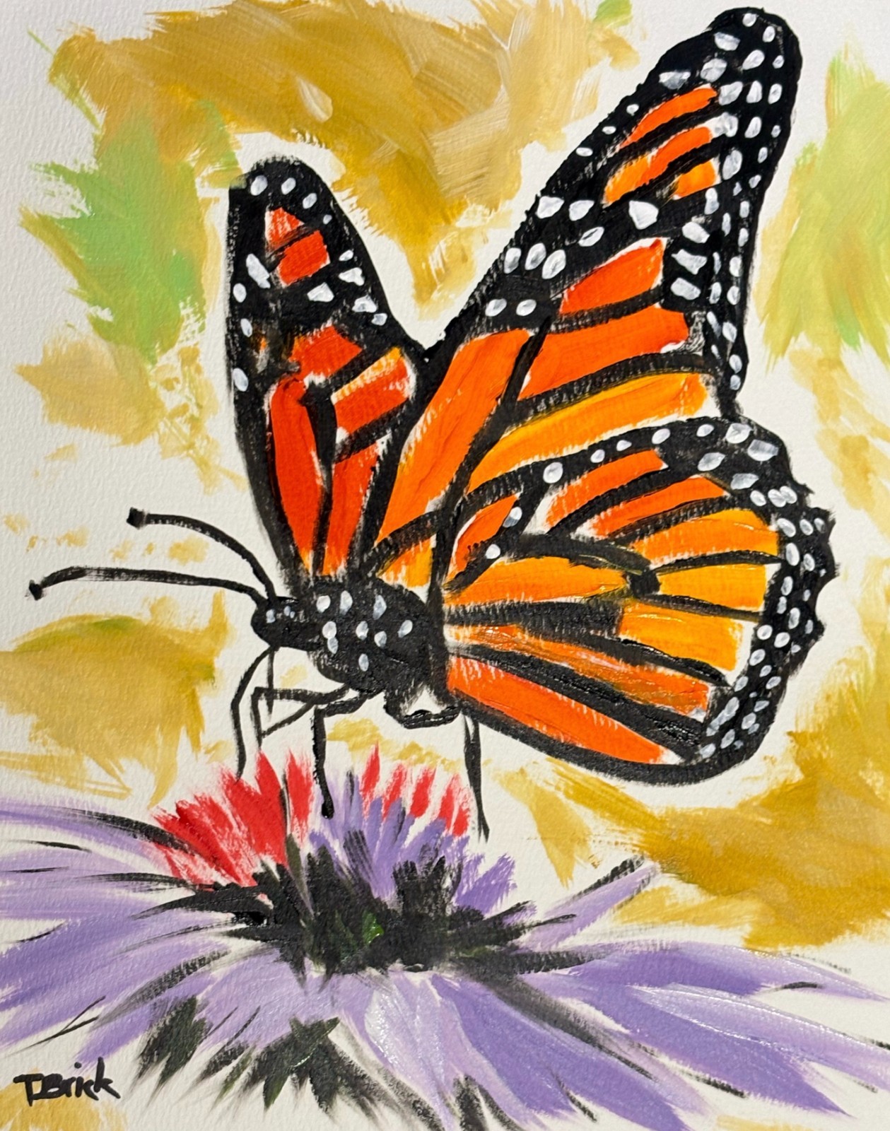 Original Monarch Butterfly Purple Flower Painting 9×12 140 lb Paper Acrylic Art