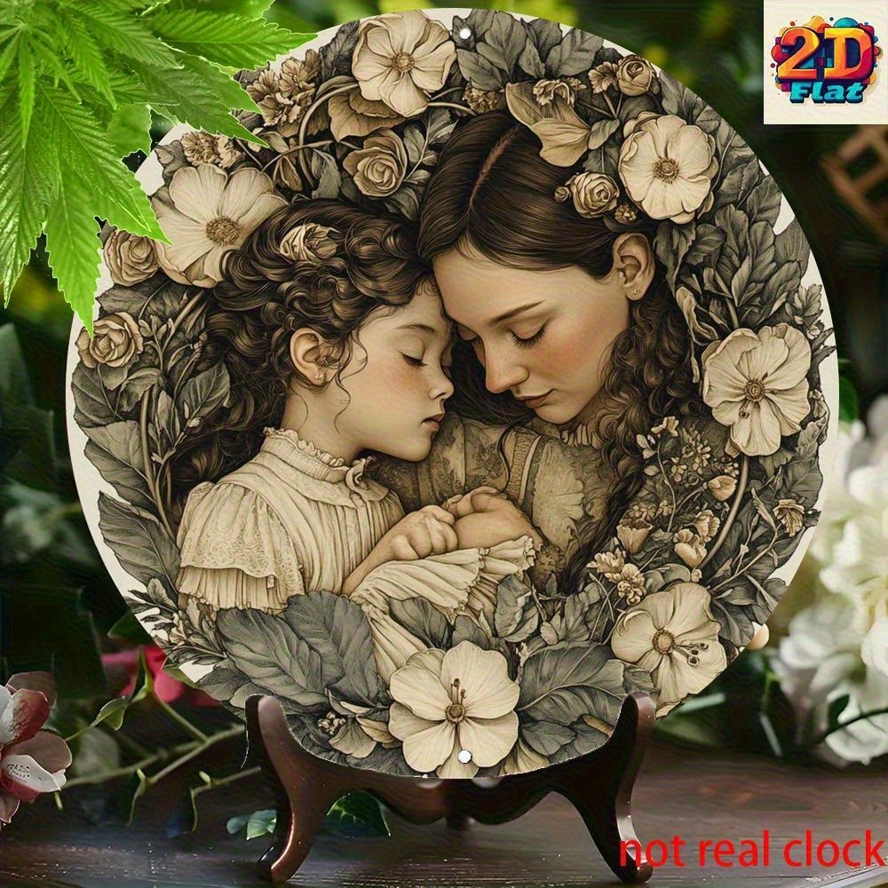 Beige Oil Painting Flower Round Aluminum Art 8x8Inch Mother-Daughter Gift