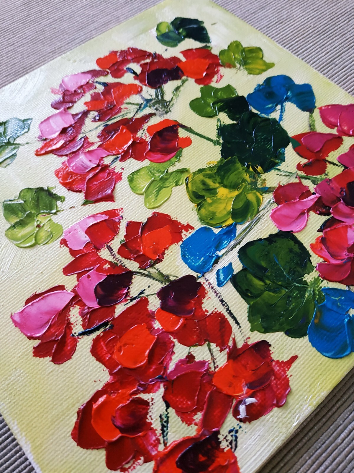 Geranium Painting Impasto Oil Painting Floral Art Original Small Art 3D Art 6х6