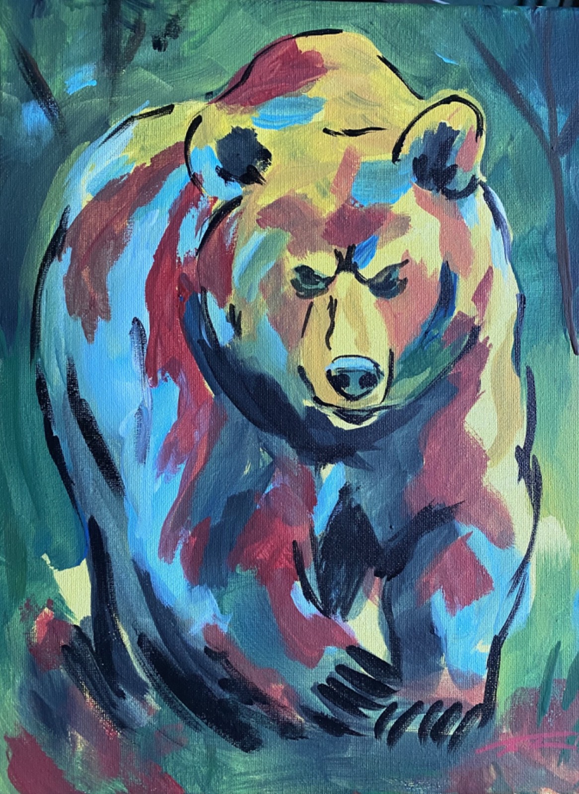 Fauvism Colorful Grizzly Bear Acrylic Expressionist Original Art 14×11 Canvas