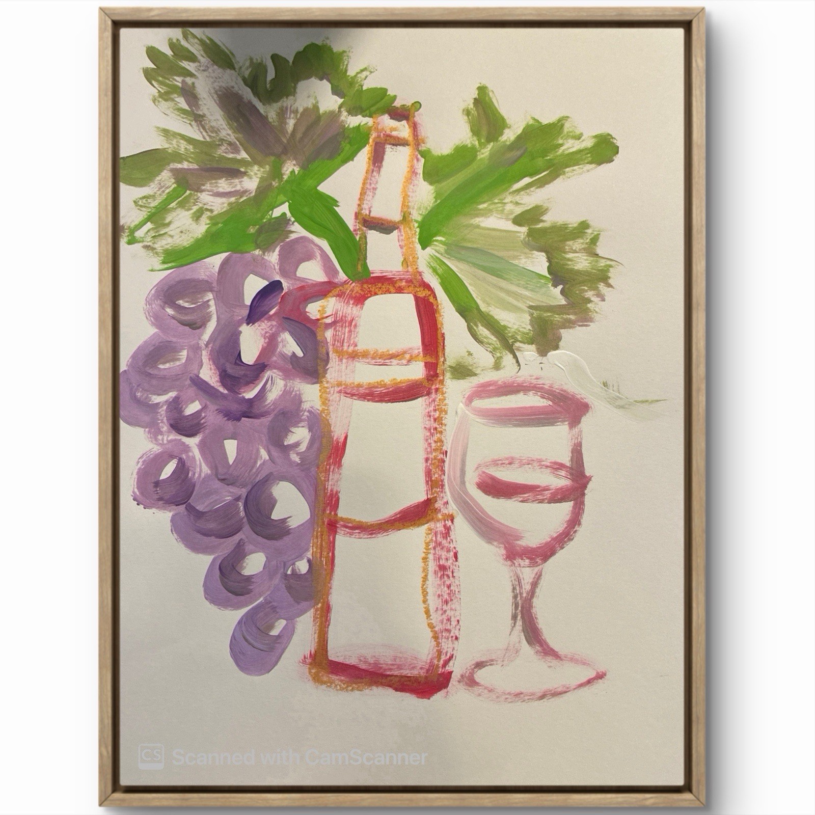 BLESSED#1391 Wine Bottle Grape Glass 14×11 Original Paper Art Modern Abstract