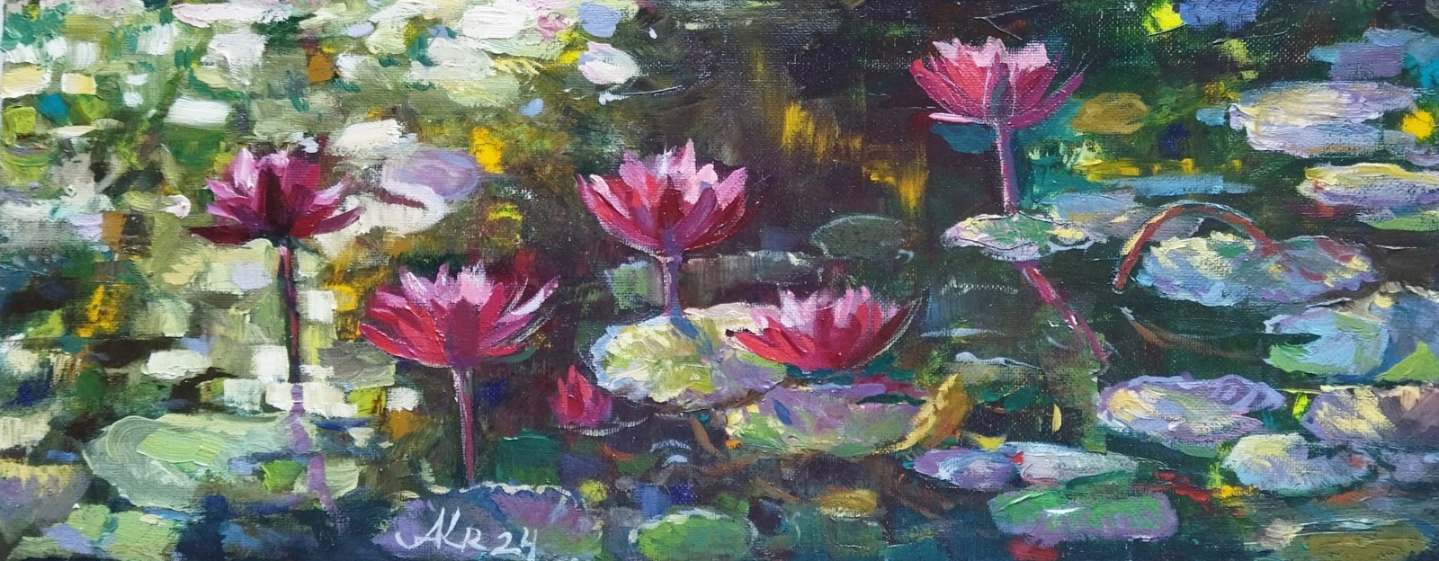 Water lilies painting Original art Impressionism Oil canvas by Ann Krasikova