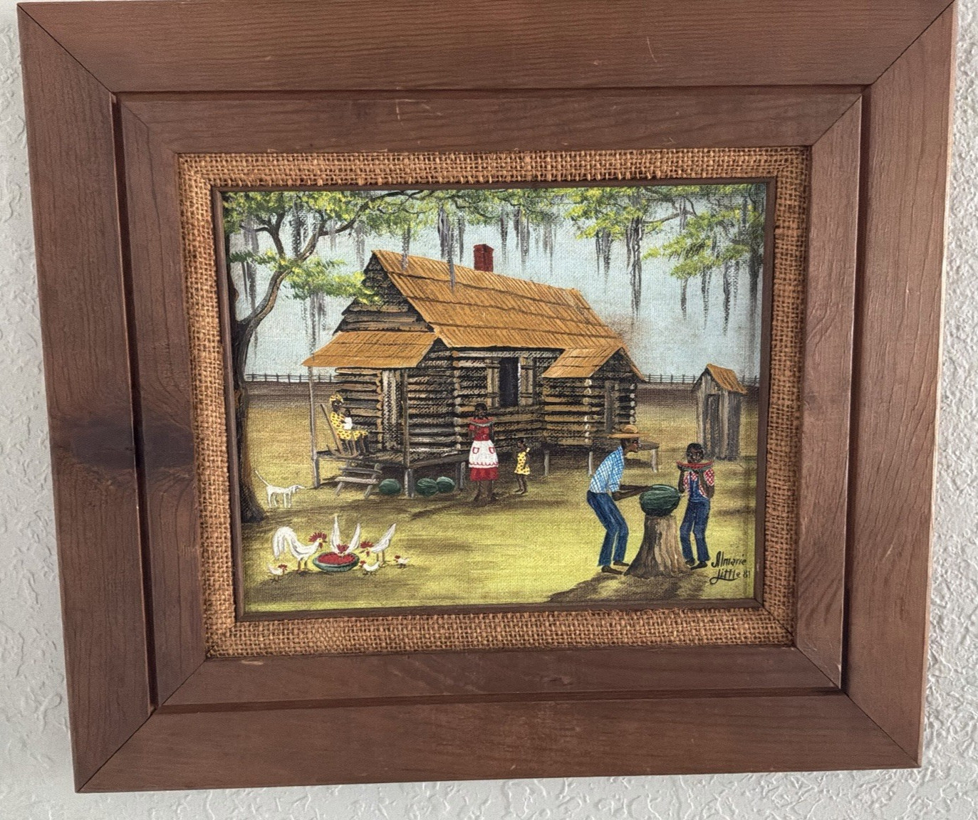 FOLK ART BLACK AMERICANA PAINTING BY Almarie Little ‘8 1 “Melon Time” Signed