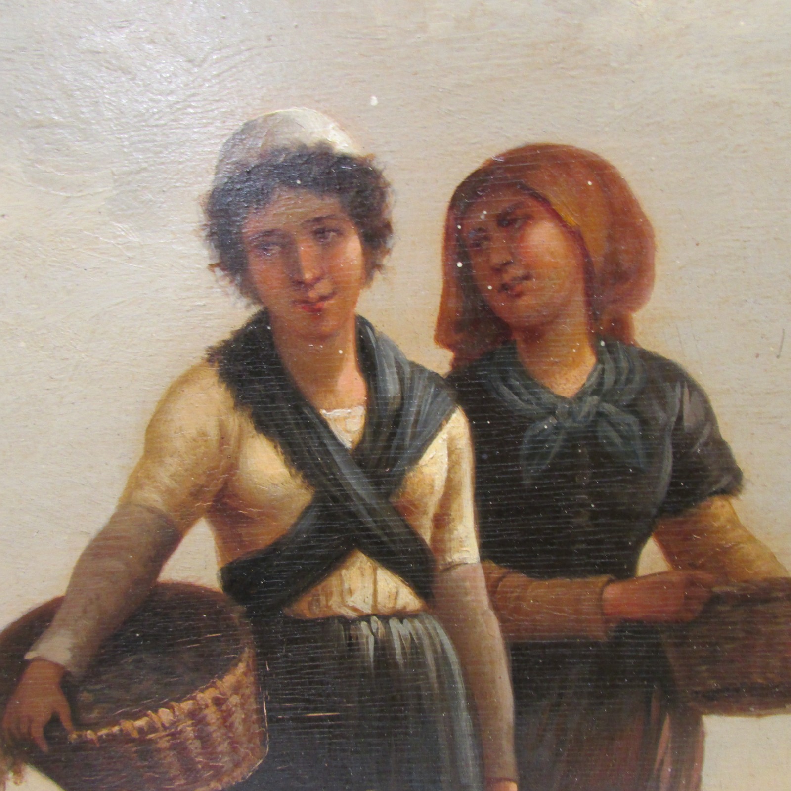 19th century oil on board painting of women by Vincent Stolenberg Lerche