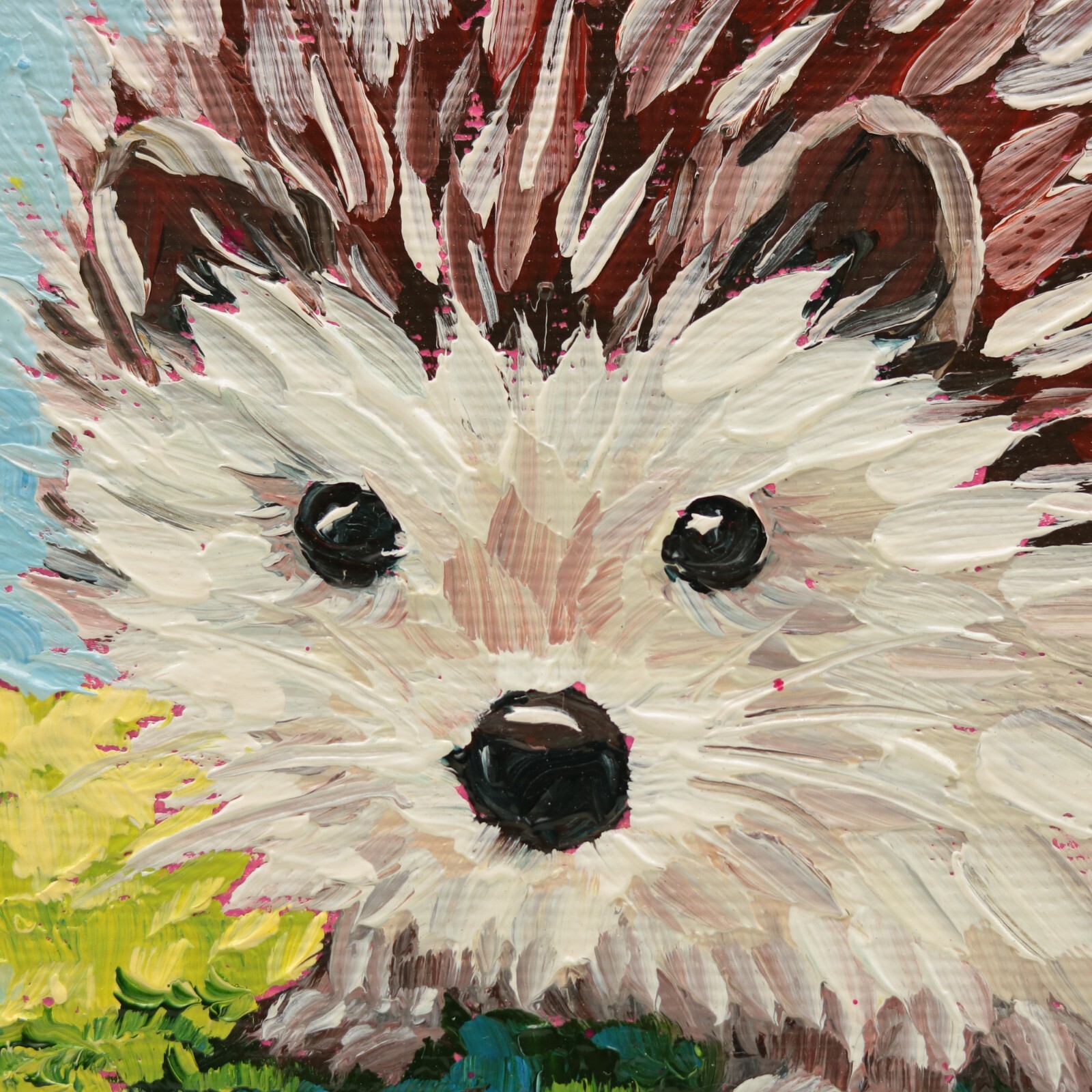 Hedgehog Oil Painting Original Small on Canvas Woodland Animal Art Nursery Kids