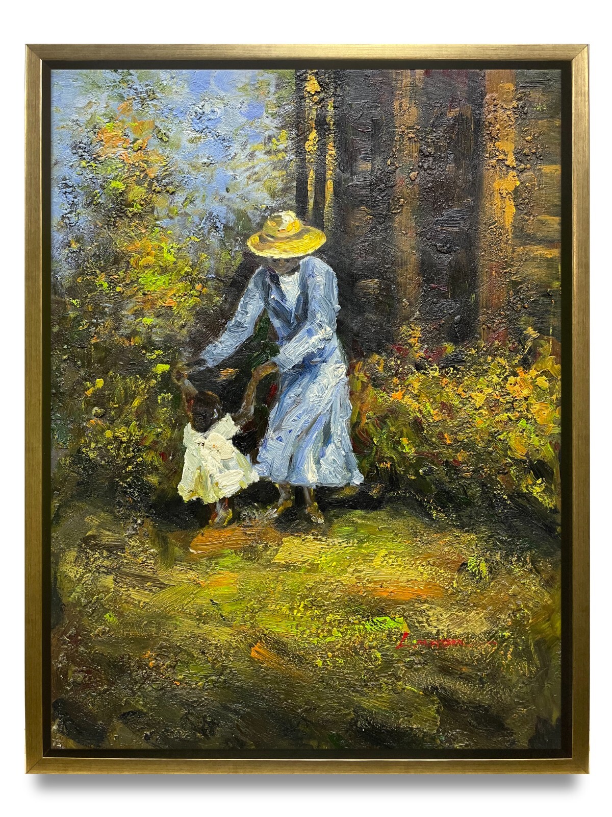 NY Art-Original Oil Painting of Women &Child on Canvas 12×16 Framed