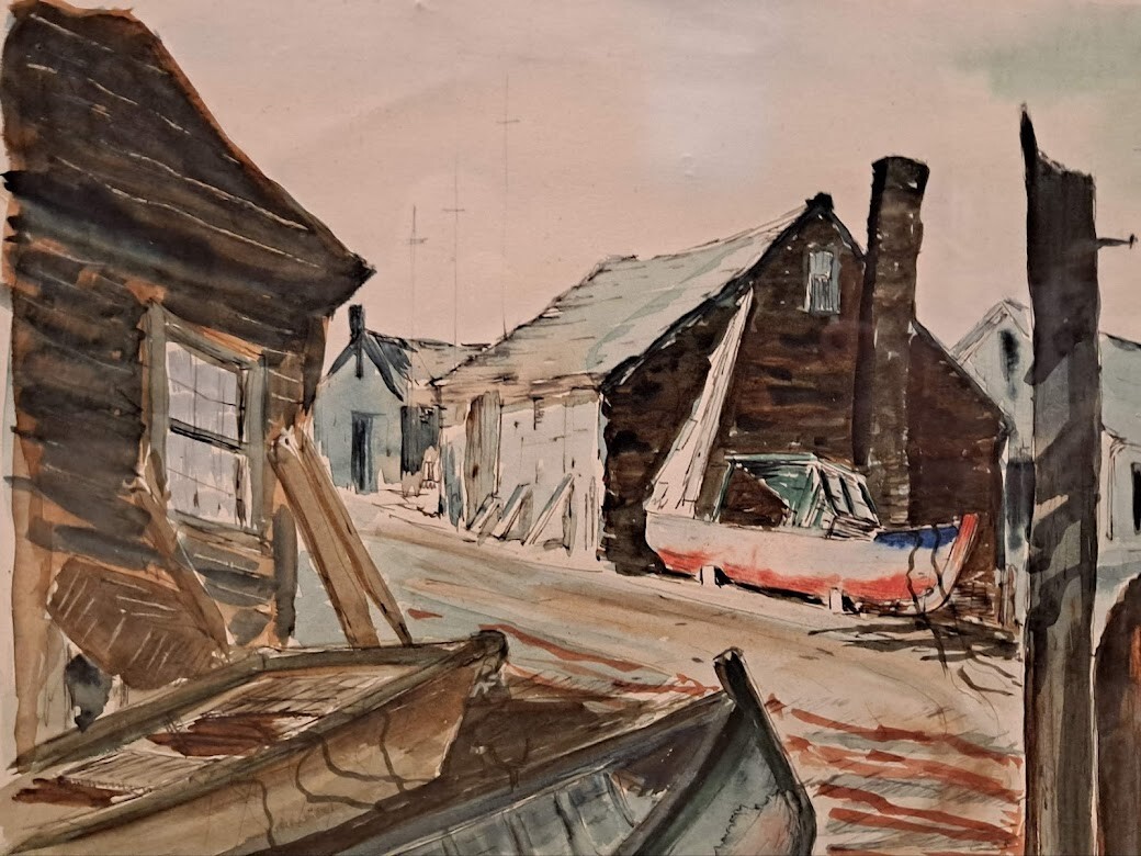 John Whorf (1903–1959) – Signed Original Watercolor Painting – Harbor Shore