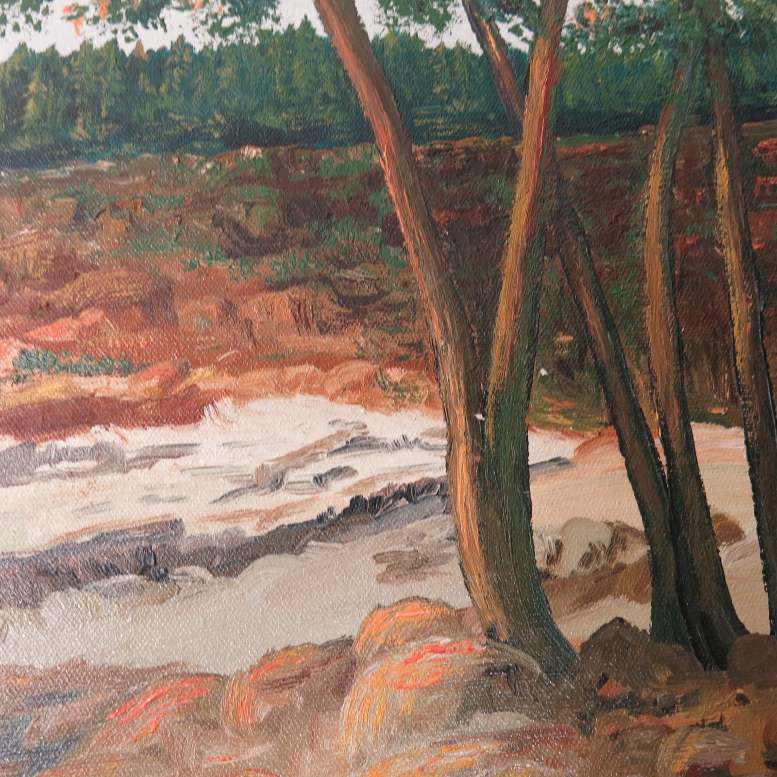 Vintage Trees Small Stream Forest Landscape Oil Painting Framed Signed