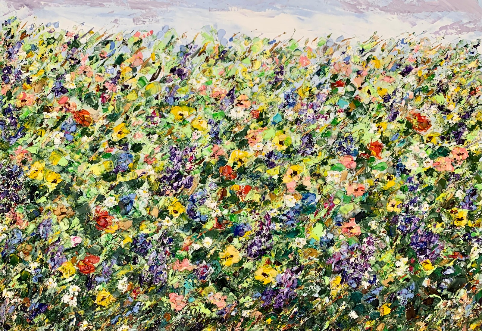 Summer Flowers Field Impasto Oil Painting On Canvas Floral Landscape Wall Art